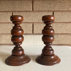 Vintage Turned Wood Candleholders Pair (2)