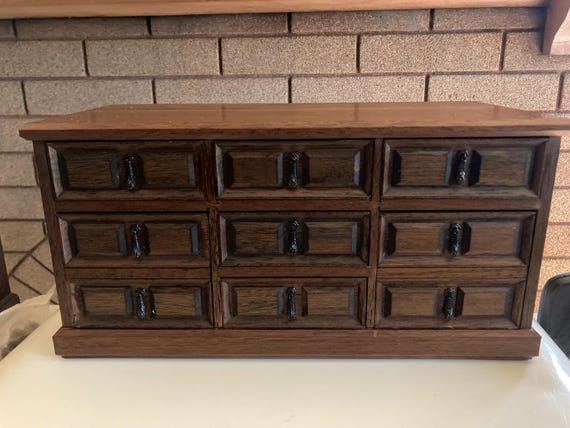 Vintage Mele Wood 9-Drawer Jewelry Dresser Chest