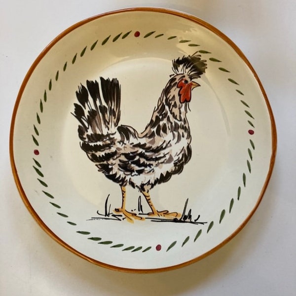 Vintage William Sonoma Painted Plate With Chicken Made in Italy