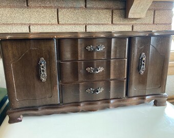 Vintage Wood Jewelry Chest, 9 Drawer Dresser Box, Made in Japan