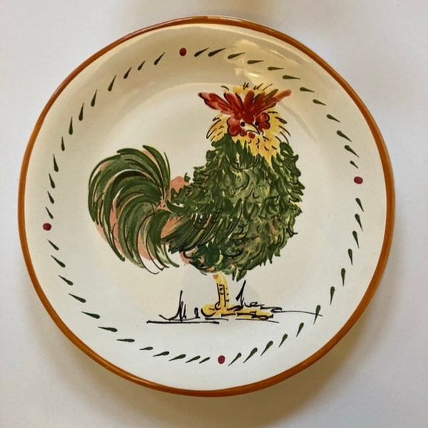 Vintage William Sonoma Painted Plate With Chicken Made in Italy