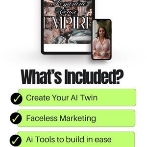 May include: A promotional graphic for "Feminine Ease Empire," a program focused on digital income, healing, and aligned living. The image features text, a butterfly logo, and a woman's image, highlighting the program's offerings and target audience.
