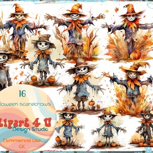 16 Halloween Scarecrows Clipart, Halloween Clipart Scarecrows