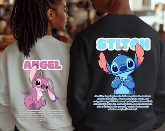Personalized Stitch and Angel  Couple Sweatshirt, Stitch Couple Hoodie, Customizable Stitch Sweatshirt, Gift for Valentines Day