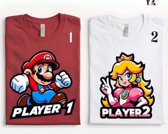 Camisetas de pareja de Super Mario y la Princesa Peach: camiseta gamer para mamá y papá, perfecta para la familia, regalo de los personajes de Mario.