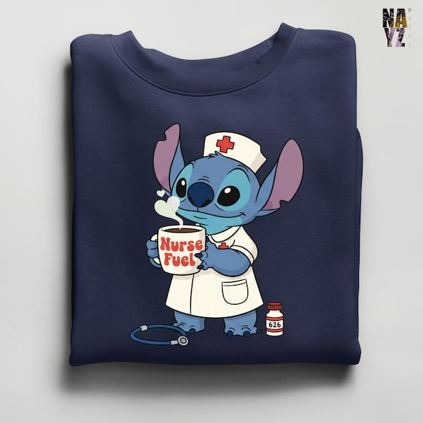 Sudadera Stitch de enfermera, sudadera con Stitch de Nurse Fuel, suéter con Stitch de enfermera, bonito regalo de enfermera, sudadera con capucha de regalo para futura enfermera, sudadera para la escuela de enfermería