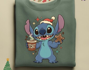 Stitch Sweatshirt, Stitch Coffee Lover Hoodie, Stitch Christmas Sweat, Disney Stitch Sweatshirt, Disney Trip Shirt, Stitch Ohana Sweat