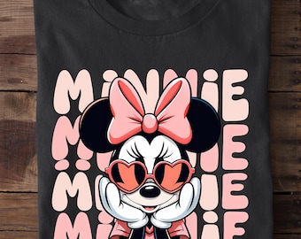 Minnie Mouse Pink Shirt, Cute Minnie Bow Tee, Disney Girl Birthday Outfit, Minnie Mouse Summer Shirt, Heart Glasses Minnie T-Shirt