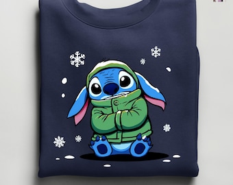 Stitch Sweatshirt, Stitch Hoodie, Winter  Stitch Sweatshirt, Disney Stitch Sweatshirt, Disney Trip Shirt, Stitch Ohana Sweat,Stitch Lilo Tee