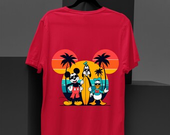 Disney Summer Beach Shirt, Mickey Donald Goofy Surf Tee, Retro Sunset Disney Vacation Shirt, Matching Family Trip T-Shirt 2025