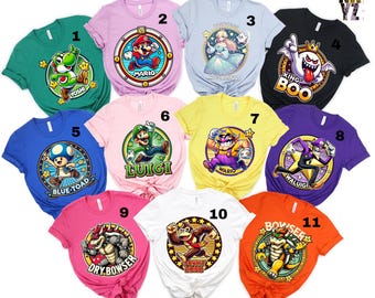 Super Mario Family Shirt, Personalized Mario Shirt, Super Mario Character Shirt,Super Mario Birthday Party Shirt,Mario & Friends Party Shirt