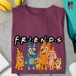 Bluey Friends Shirt, Funny Bluey Family Tee, Retro Cartoon Mashup Shirt, Bluey Characters Tee, Friends Inspired Dog Shirt