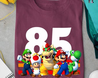 Super Mario Bros 85 Shirt,Super Mario Character Shirt,Super Mario Birthday Party Shirt,Mario & Friends Party Shirt,Personalized Mario Shirt