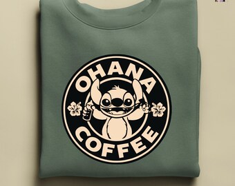Stitch Sweatshirt, Stitch Coffee Lover Hoodie, Coffee Lover Gift Idea, Disney Stitch Sweatshirt, Disney Trip Shirt, Stitch Ohana Sweat