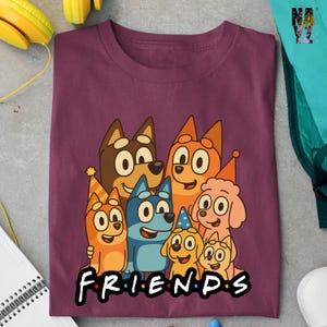 Bluey Friends Shirt, Funny Bluey Family Tee, Retro Cartoon Mashup Shirt, Bluey Characters Tee, Friends Inspired Dog Shirt