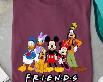 Disney Friends Shirt, Mickey Mouse Goofy Donald Pluto Minnie Group Tee, Classic Cartoon Character Family Matching T-Shirt Gift