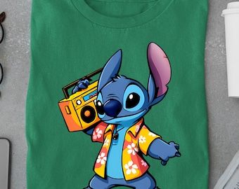 Retro Aloha Stitch T-Shirt, Cool Stitch Boombox Shirt, Lilo and Stitch Vacation Tee, Tropical Disney Summer Shirt for Beach Lovers