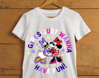 Minnie & Daisy Girls Just Wanna Have Fun Shirt, Disney Best Friends Tee, Cute Minnie Mouse Daisy Duck T-Shirt, Pink Disney Trip Outfit