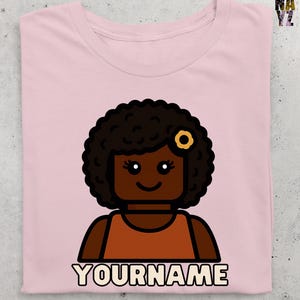 Custom Building Bricks Girl Shirt, Personalized Name Character Tee, Cute Brick Style T-Shirt for Kids, Gift for Girls Birthday Outfit
