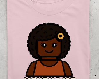Custom Building Bricks Girl Shirt, Personalized Name Character Tee, Cute Brick Style T-Shirt for Kids, Gift for Girls Birthday Outfit