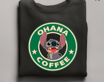 Stitch Sweatshirt, Stitch Coffee Lover Hoodie, Coffee Lover Gift Idea, Disney Stitch Sweatshirt, Disney Trip Shirt, Stitch Ohana Sweat