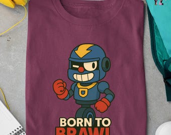 Chemise Brawl Stars Stu, chemise Brawl Stars, chemise Born to Brawl, chemise personnage Brawl Stars, idée cadeau Brawl Stars, cadeau pour les fans de Brawl Stars