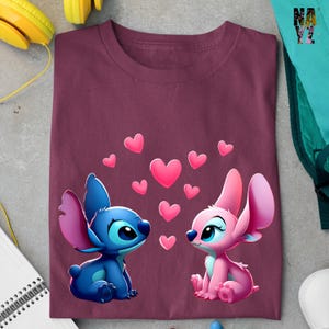 Stitch Shirt, Stitch and Angel  Couple Shirt, Stitch Lover Shirt, Stitch Lover Gift Idea, Anniversary for Couple, Valentine&#39;s Day Gift,