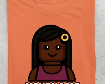 Custom Building Bricks Girl Shirt, Personalized Name Character Tee, Cute Brick Style T-Shirt for Kids, Gift for Girls Birthday Outfit