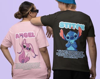Stitch Matching Couple T-Shirts, Personalized Stitch and Angel Shirt, Valentine's Day Gift, Customizable Stitch Shirt, Stitch Moovie Shirt
