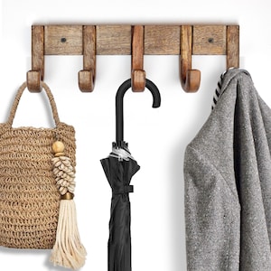 Wooden Wall Hook for Hanging Clothes Bathroom Hooks Made in Mango Wood Unique Design Hooks, Antique Finish Natural Wood Colour