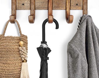 Mango Wood Wall Hook Rack: Antique J-Shape Hangers