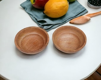 Mangohouten schalenset: rustieke, handgedraaide serveerschalen, set van 2 (8 x 8 x 3 inch)