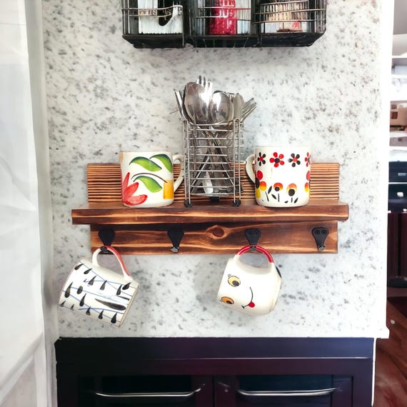 Mug Display Godimerhea Coffee Mug Holder Wall Mounted, Rustic