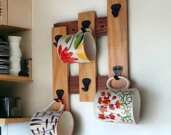 Mug Rack Design Vintage Wooden 10-peg Mug Rack With Built in Shelves - Etsy