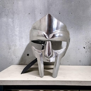 Medieval Steel Gladiator Face Mask – MF Doom Mask Mad Villain Gladiator Mask Warrior Armor Helmet for LARP, Cosplay, Halloween & Display