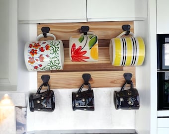Pine Wood Coffee Mug Holder: Kitchen Tea Cup Rack