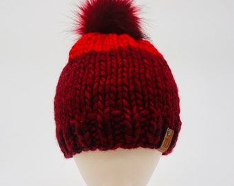 Luxury Hand-Knit soft Peruvian Wool Beanie hat with Faux Fur Pom Pom - Toddler size