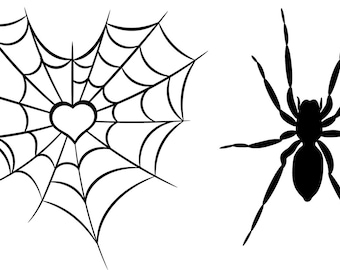 Può includere: Una silhouette nera di un ragno con otto zampe e una ragnatela a forma di cuore.