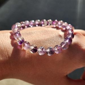 7.5mm RARE Certified Natural Super Seven Natural Purple Super Seven Natural Rare Pattern Super Seven Crystal Bracelet | 天然金字塔超七水晶手串