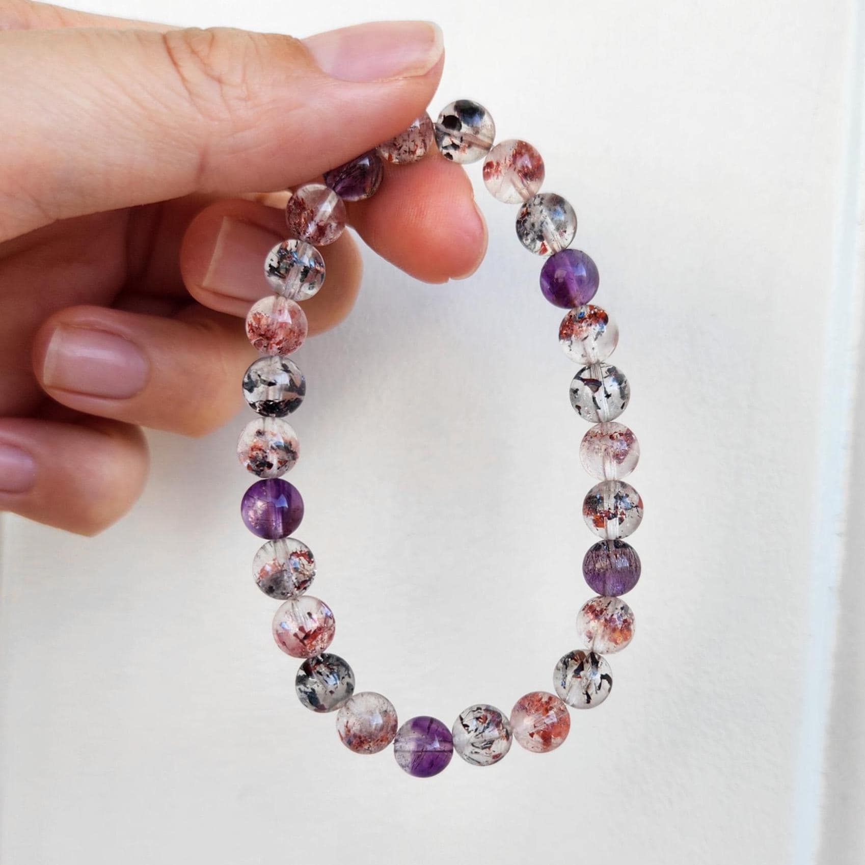 白✯ パープルスーパー7とカラフルトルマリンのデザインブレスレット 新品 Super Seven Bracelet - Etsy