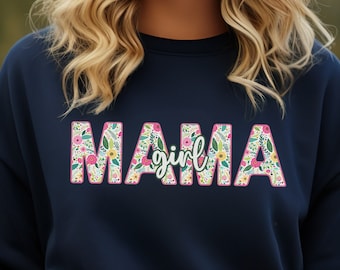 Girl Mama Varsity Style Sweatshirt, Mothers Day Gift, Cute Mama Shirt, Funny Vintage Retro Flower Mama Sweatshirt, Aesthetic Floral Mom Top