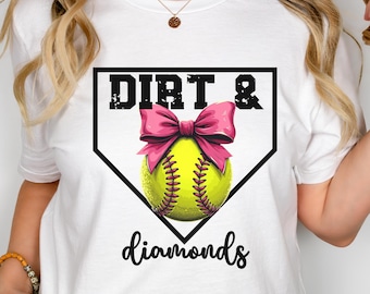Camiseta de sóftbol Dirt & Diamonds, camiseta para el día del juego para mamás de béisbol, mamás de sóftbol Coquette, regalos para mamás deportistas, mamás de la era, regalo para mamás de sóftbol Bow