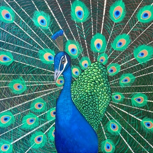 Stampa di pittura a olio di pavone / Belle arti originali / Pittura di animali selvatici / Arredamento unico per la casa / Arte moderna / Poster da parete di animali / Arte di pavone