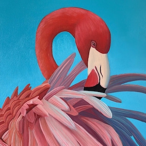 Stampa a olio di fenicotteri / Belle arti originali / Decorazioni per la casa uniche / Arte moderna / Poster da parete con animali / Arte dei fenicotteri / Arte tropicale