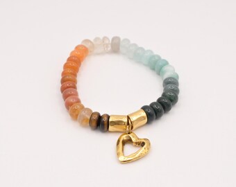 Heart Ombre Gemstone Bracelet: 14K Gold Filled Boho-Chic Jewelry
