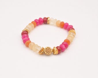 Flower Bead Gemstone Bracelet: 14K Gold Filled, Boho Chic