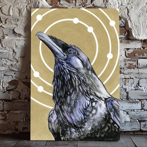 Raven Crow Art onMatte Canvas, Home Interior Design Halloween Gothic Corvid Print, Dark Gothic Avian Fantasy Animal Nature Artwork