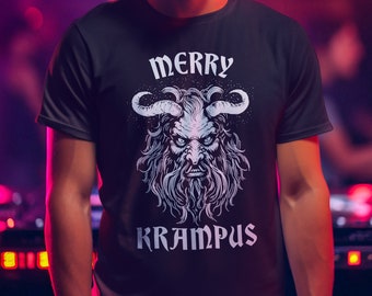 Merry Krampus Shirt, Dark Gothic Christmas T-Shirt, Goth Holiday Shirt, Xmas Krampus Tee Apparel, Horror Witchcraft Design Occult Gift