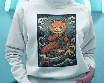 Mercat Sweatshirt, Purrmaid Crewneck, lustige Katze Meerjungfrau Pullover, japanische Koi Katze Sweatshirt, Katzenliebhaber Geschenk, süßes freches Anime Katzen Geschenk