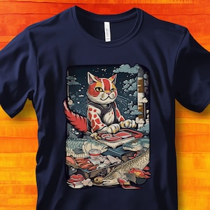 Camiseta de sushi de gato, camiseta de gato, camiseta de sushi, camiseta de gato fofa, camiseta de comida japonesa, camiseta de sushi, camiseta de anime, camiseta de comida japonesa, presente para amantes de gatos